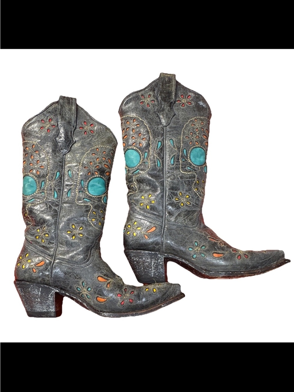 RARE Corral R2475 Skull Flowers Distressed Inlay Western Boots Womens 7M
